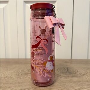 Starbucks 2025 Bearista BEAR Cold Cup Tumbler Holiday Christmas Charm Bow Pink
